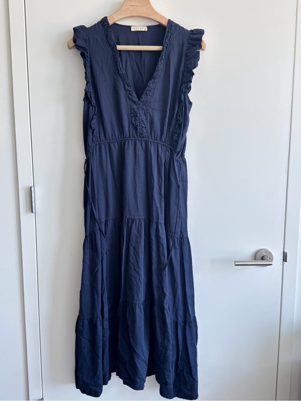 STARK X Navy Blue Cotton Ruffle Tiered Maxi Dress Boho Prairie Cottagecore L